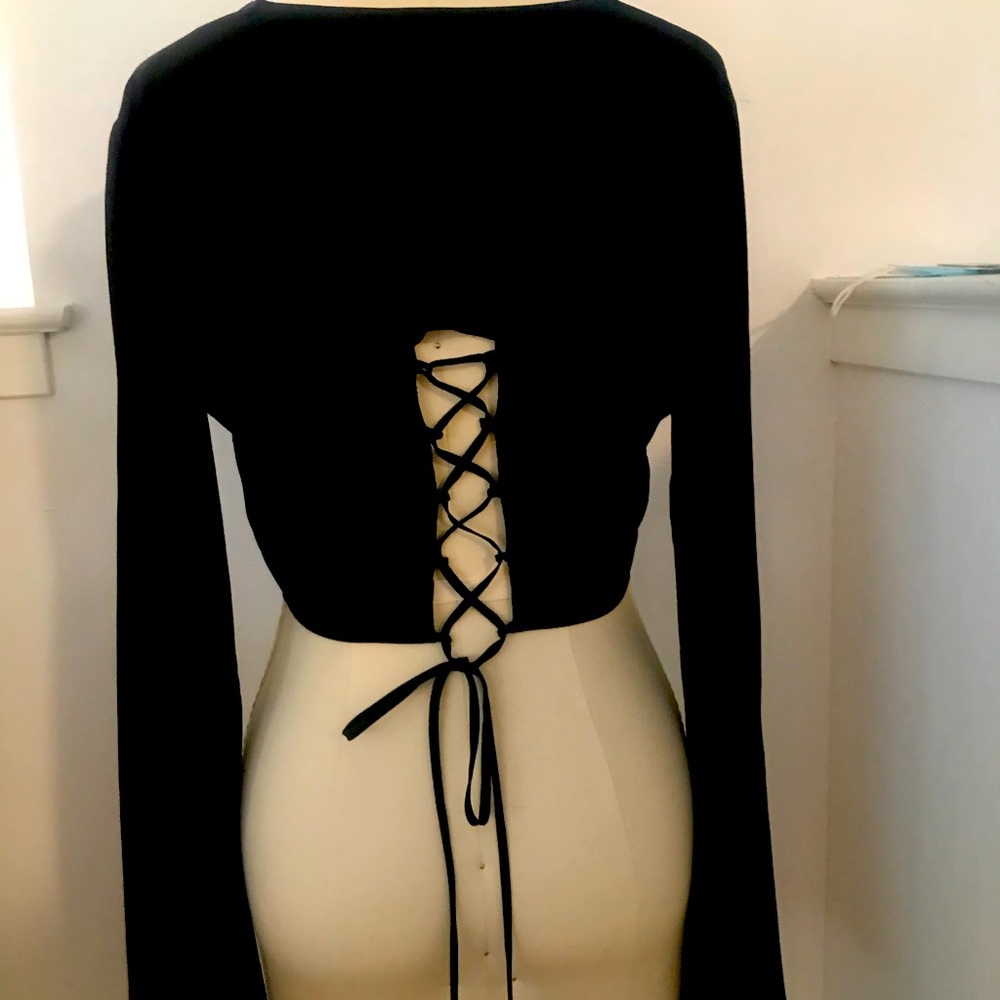 Express Bell sleeve Crop Top with Lacing on Back